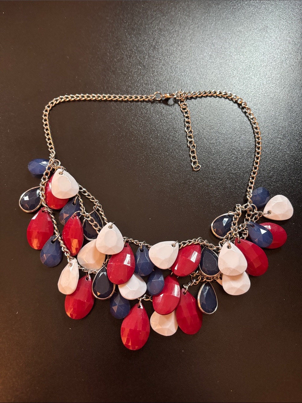 Statement Teardrop Bib Necklace in Red, Navy & White